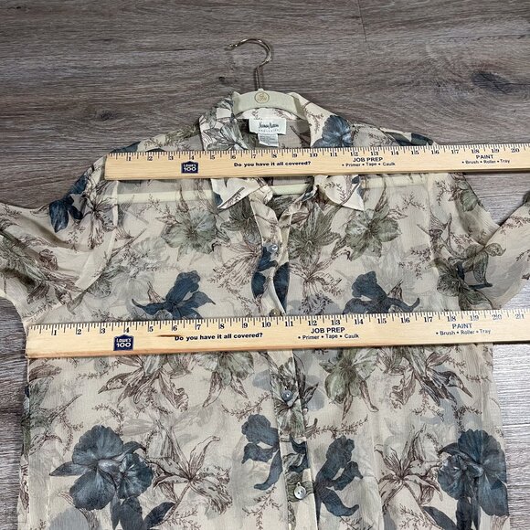 Neiman Marcus Women's Long Blouse/Mini Dress Floral 100% Silk Chiffon L Beige - Picture 4 of 8